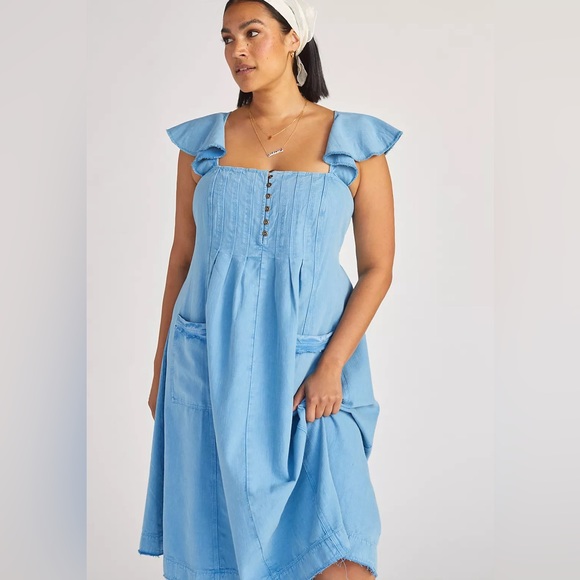 Anthropologie Pilcro Denim Flutter Sleeve Midi Dress - Picture 10 of 15